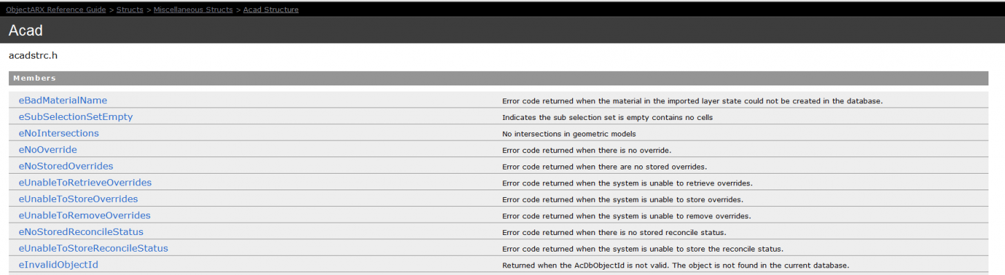 AutoCAD Error Status AcadError