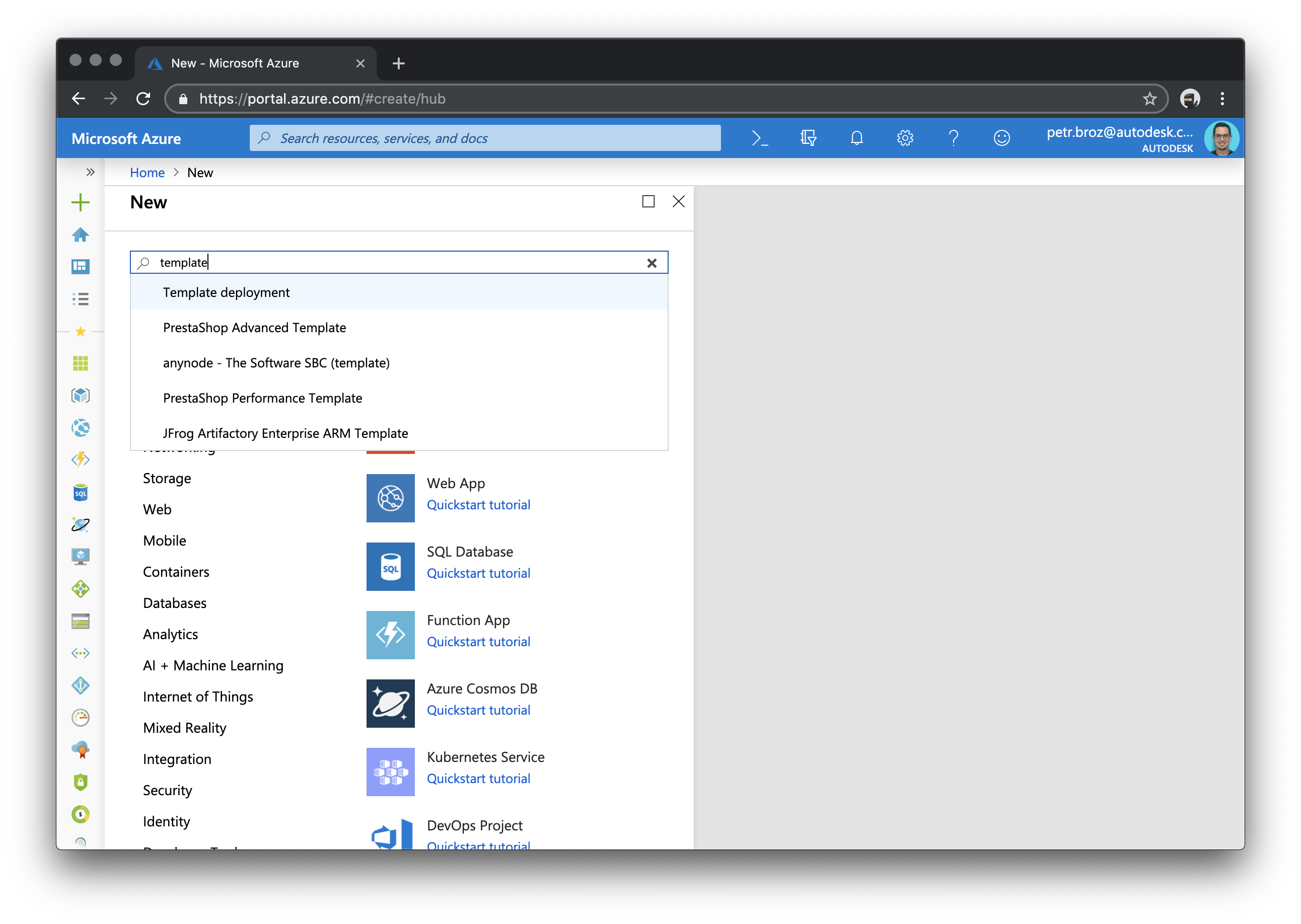 Create new Azure resource.