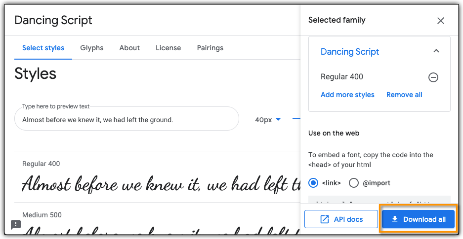 Dancing Script font on google