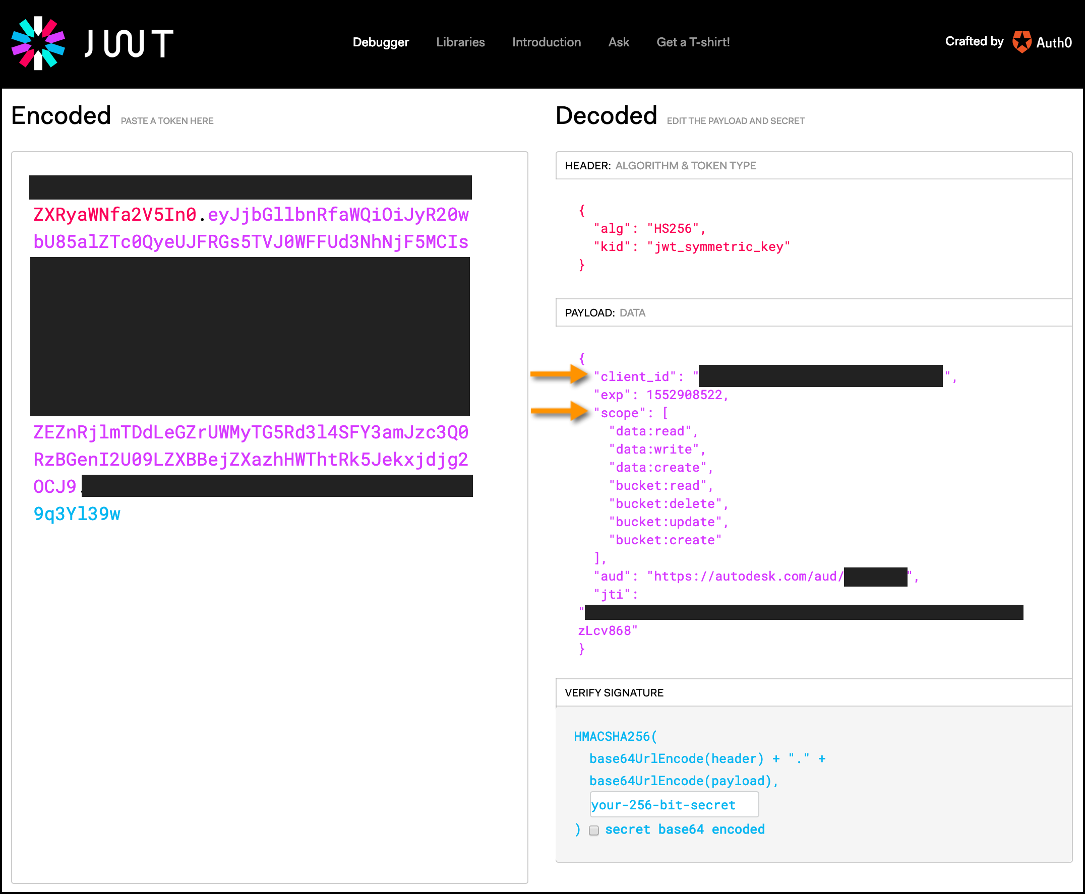 Using JWT website to decode access token