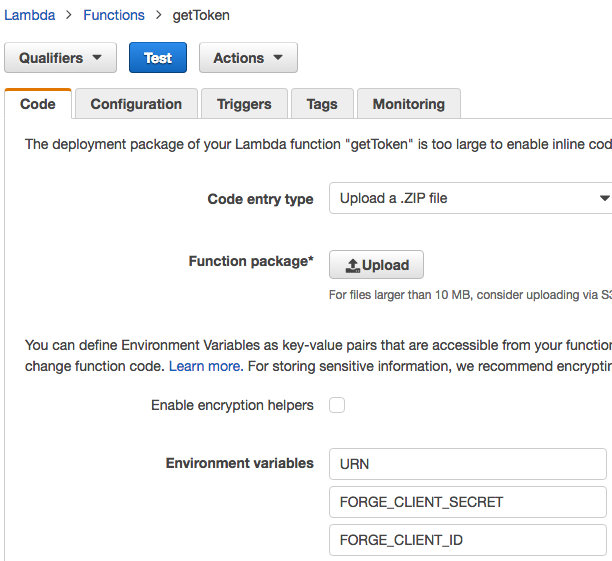 Uploading lambda package