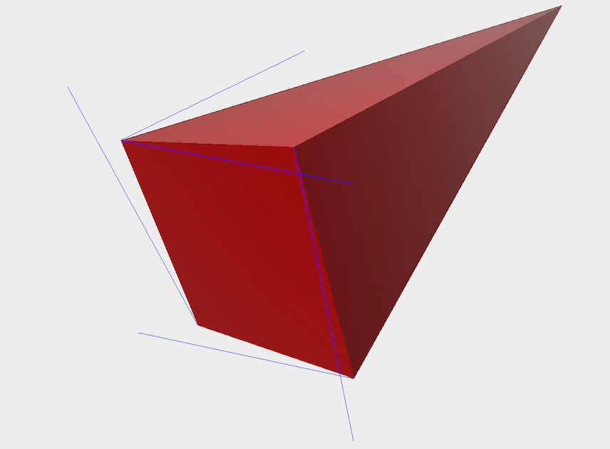 Projected pyramid with normals while debugging