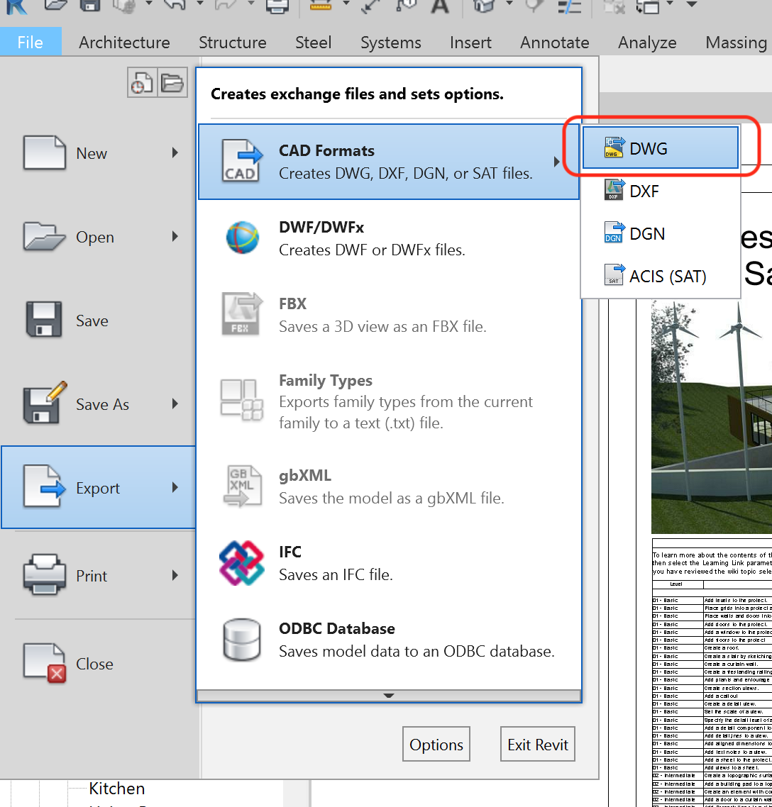 DWG export setting