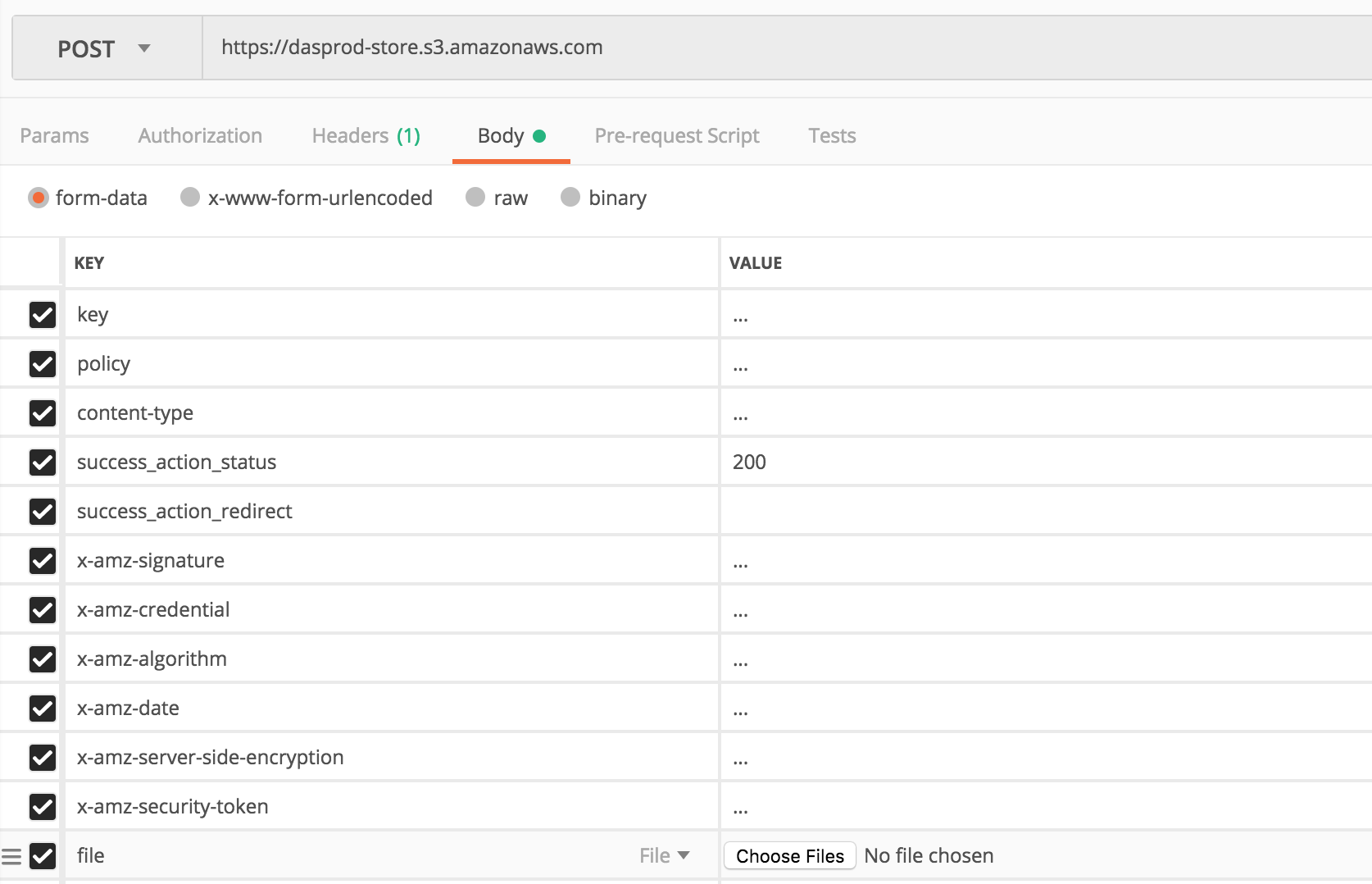 Uploading binaries using postman