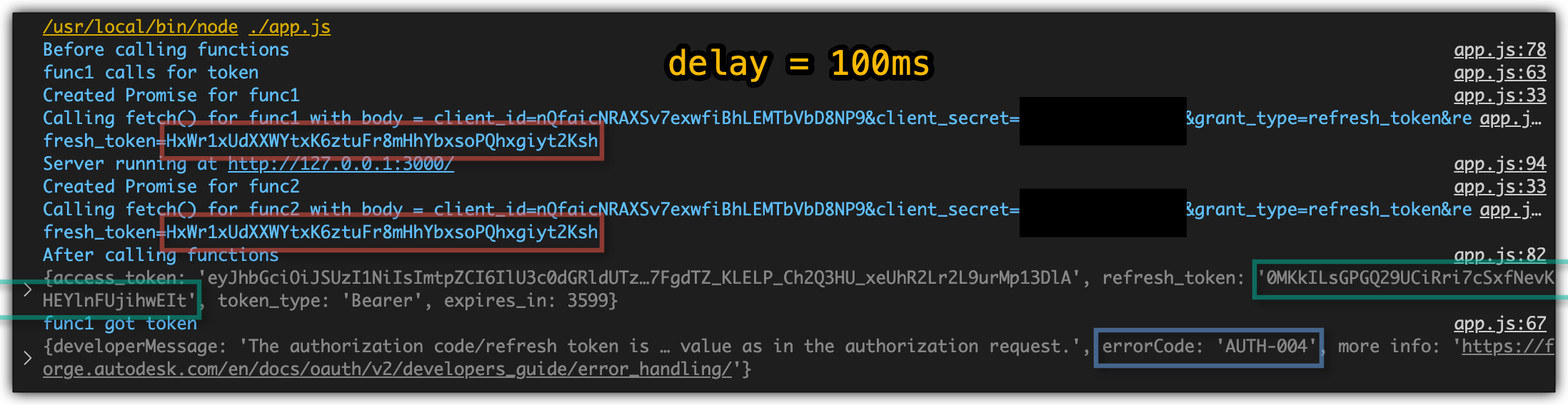 100 millisecond delay between the two functions