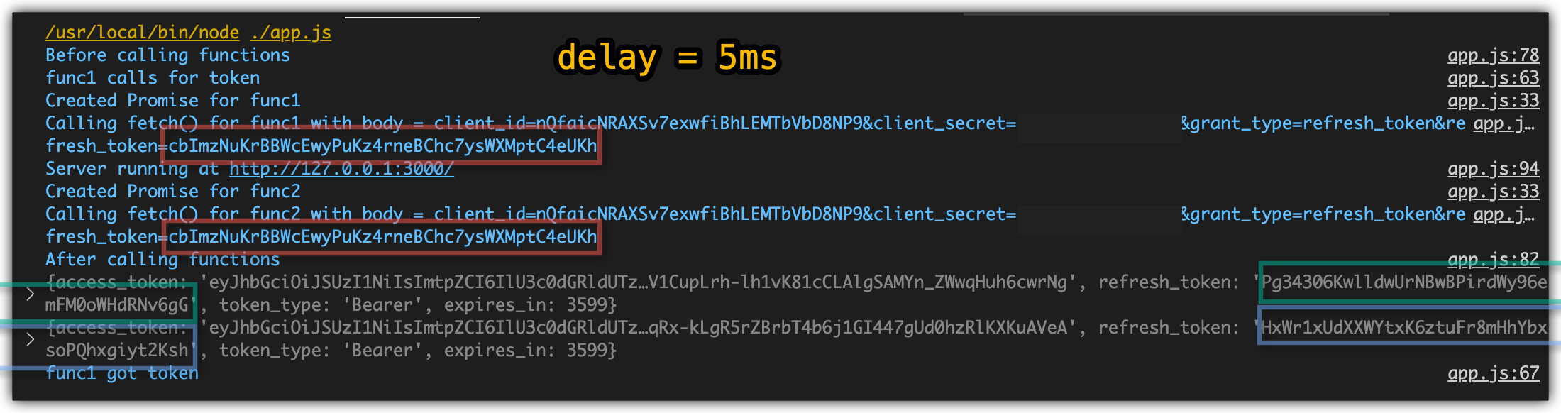 5 millisecond delay between the two functions