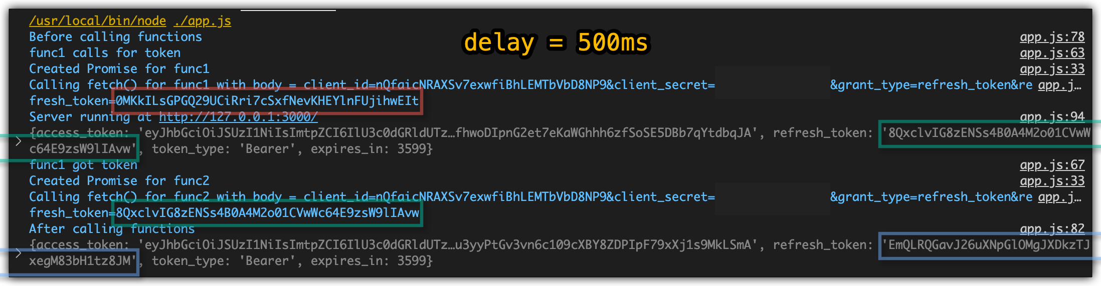 500 millisecond delay between the two functions